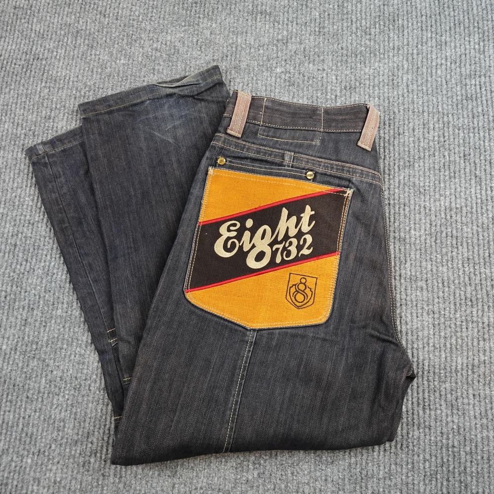 Eight 732 Jeans Mens 34x27 Embroidered Wide Leg 8732 Y2k Baggy Hip Hop
